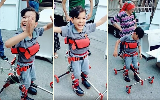 Hediye Edilen Mekanizma ile Kendi Başına Yürüyebilen Ahmet'in İzlerken Gözlerinizden Kalpler Fışkırtacak Görüntüleri