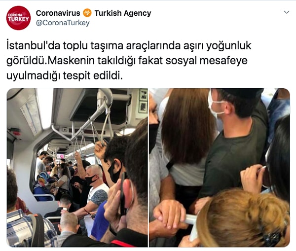 Koronavirüs sürecinin başından itibaren bilgi aktarmaya çalışan "Coronavirus Turkish Agency" isimli Twitter hesabı da bu görüntüleri paylaşarak "sosyal mesafeye uyulmadığı tespit edildi" ifadelerini kullandı.