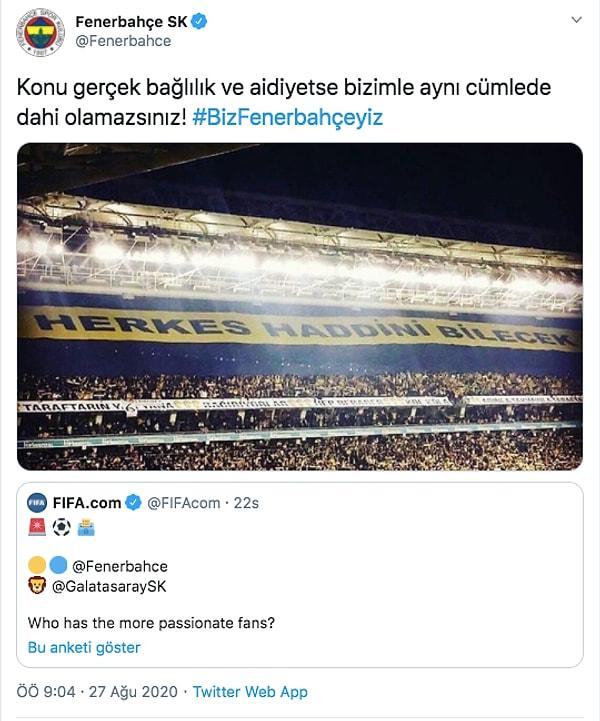Anketi önde Bitiren Fenerbahçe ise bu tweetle son noktayı koydu.