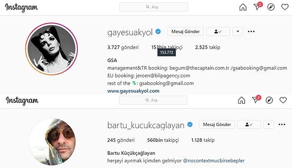 12. Instagram’da Gaye Su Akyol ve Bartu Küçükçağlayan’ı takip edin.