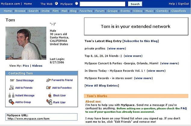 4. Eskinin Facebook'u: MySpace