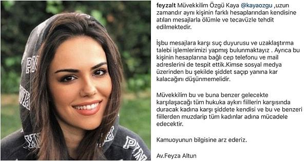 6. Sosyal medya üzerinden ölümle tehdit edilen oyuncu Özgü Kaya'nın avukatı Feyza Altun'dan bir açıklama geldi!