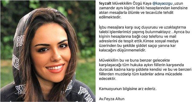 6. Sosyal medya üzerinden ölümle tehdit edilen oyuncu Özgü Kaya'nın avukatı Feyza Altun'dan bir açıklama geldi!
