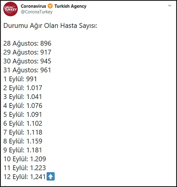 Ağır hasta sayısındaki artış 👇