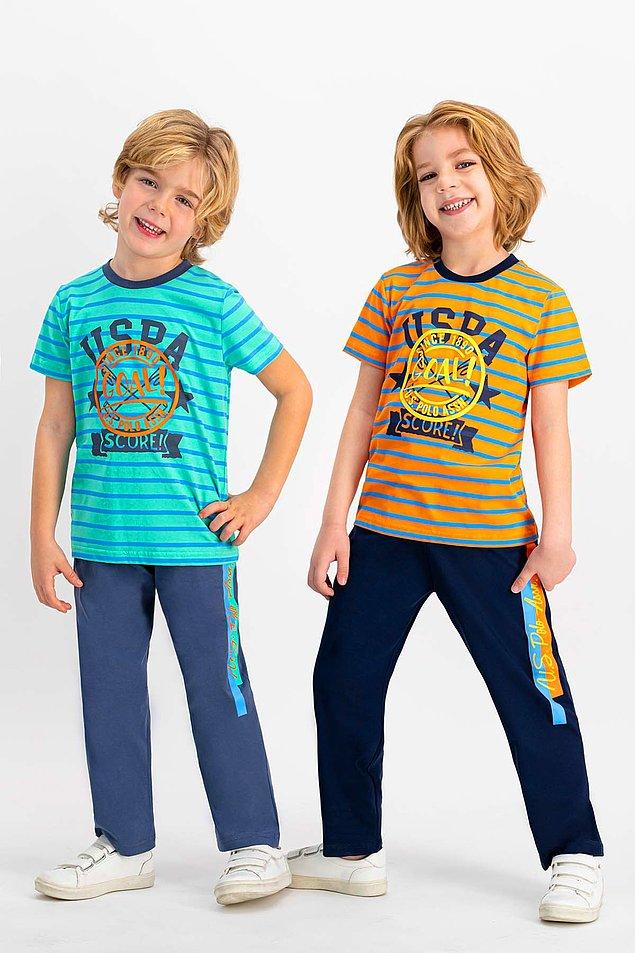 14. US Polo marka indirimli turuncu pijama takımının 5 yaştan 12 yaşa kadar bedeni mevcut.