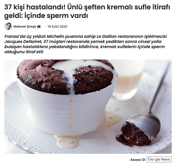 2. "Fransa'da 37 kişinin içinde sperm bulunan sufle yediği için hastalandığı iddiası"