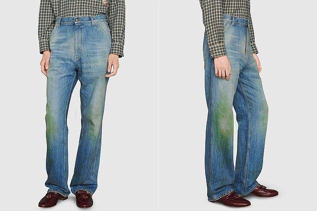 Gucci, yeni koleksiyonundan 1.200 dolara satılacak yeni çimen lekeli pantolonunu tanıttı.