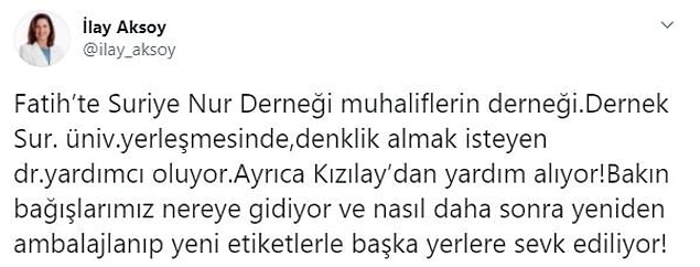 İlay Aksoy tarafından derneğin Suriyeli muhalif gruplara ait olduğunu da söylendi.