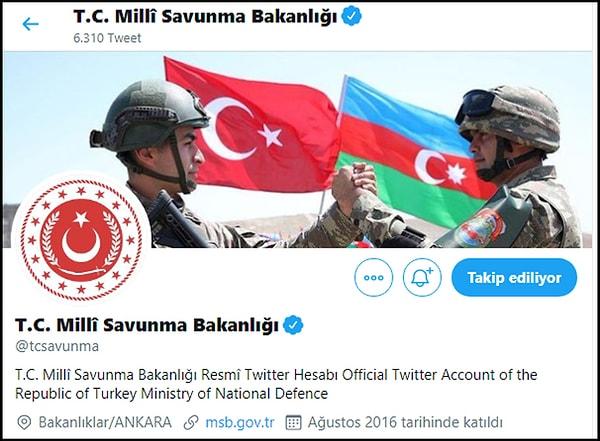 Milli Savunma Bakanlığı da Twitter hesabına Azerbaycan'a destek veren bir görsel yerleştirdi.