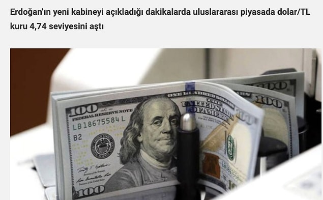 1. Albayrak'ın Ekonomi ve Maliye Bakanlığına atandığında 4.74'ten aldığı Amerikan Doları anlık kurla 7.85'ten işlem görüyor.