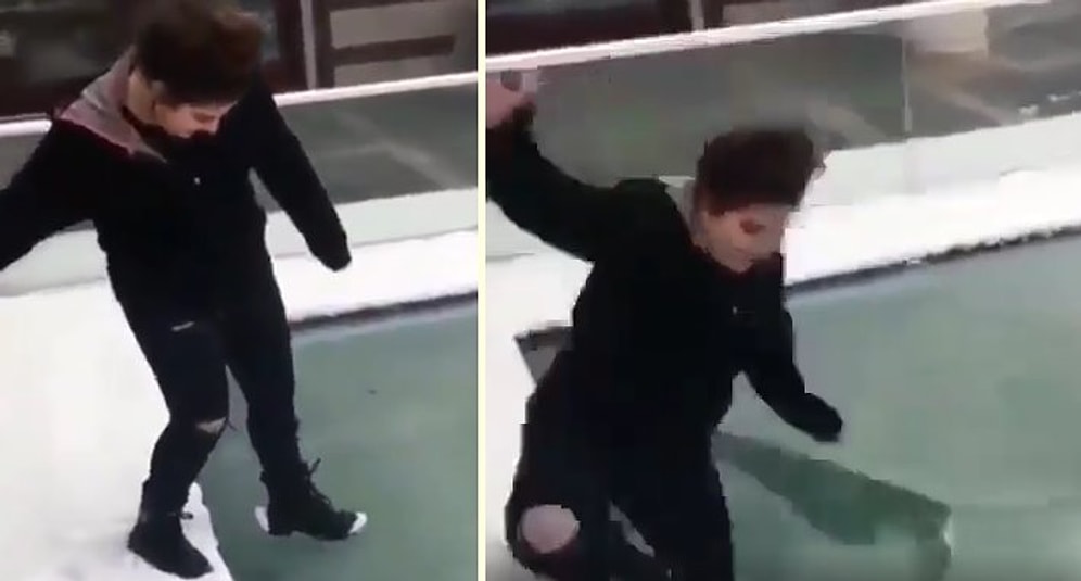 Havuzun Buz Tutan Yüzeyine Basan Kadının Hayatının Şokunu Yaşadığı Anlar