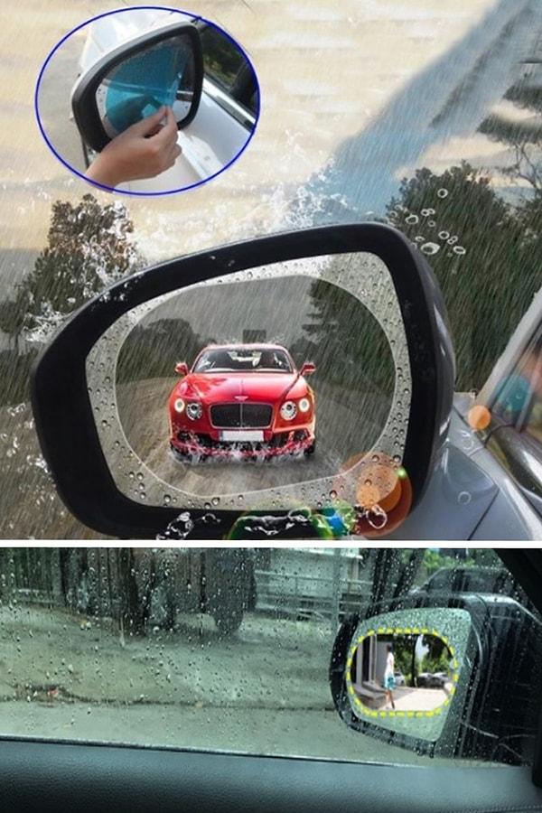 7. Araba aynası yağmur kaydırıcı film seti, aynalarınızı yağmur ve buğulanmadan korur, görüş engellini azaltarak aynalarınızda daha net bir görüş sunar.