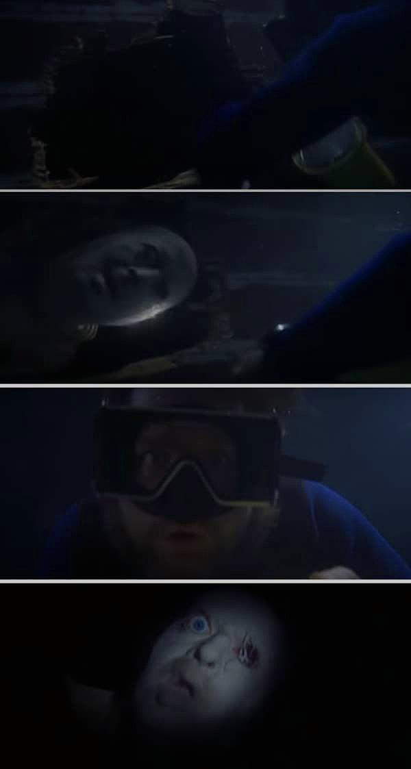 11. Denizin Dişleri filminde, Hooper'ın gemi kazasını incelemeye çalıştığı ve  Ben Gardner'ın ölü bedeni ile karşılaştığı sahne.