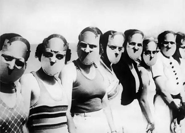 6. Yüzlerinin geri kısmını gizlemek için maske takarak 'Güzel Göz' yarışmasına katılan kadınlar. (1930)