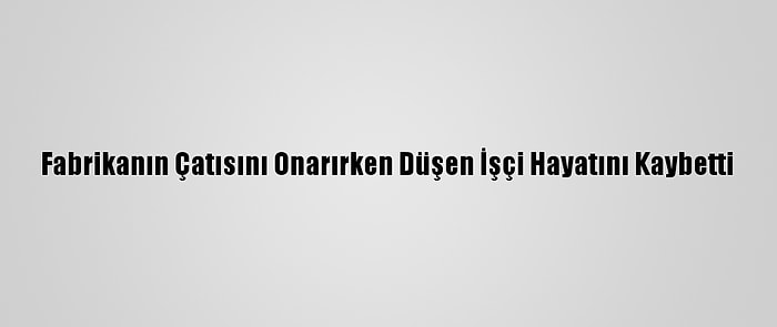 Fabrikanın Çatısını Onarırken Düşen İşçi Hayatını Kaybetti