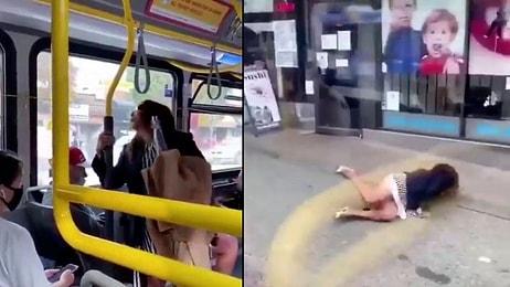 Maske Takmadığı İçin Uyardığı Kadın Yüzüne Tükürünce Kadını İterek Otobüsten Attı