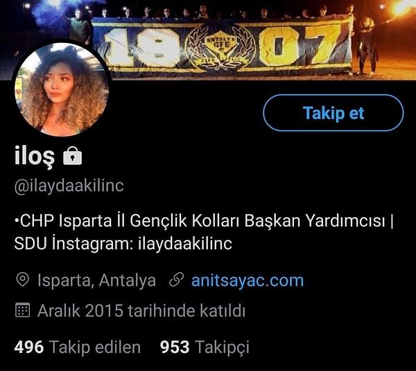 Twitter hesabında "CHP Isparta İl Gençlik Kolları Başkan Yardımcısı" olduğunu yazan Kılınç, kendisiyle ilgili haberlerin ardından hesabını kapattı. 👇