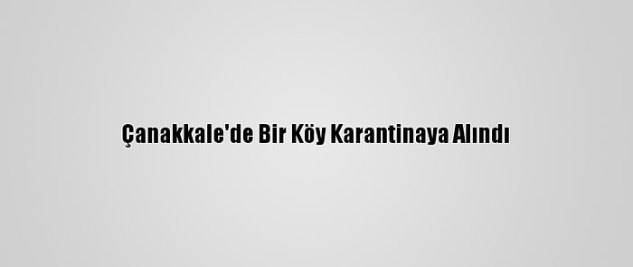 Çanakkale'de Bir Köy Karantinaya Alındı