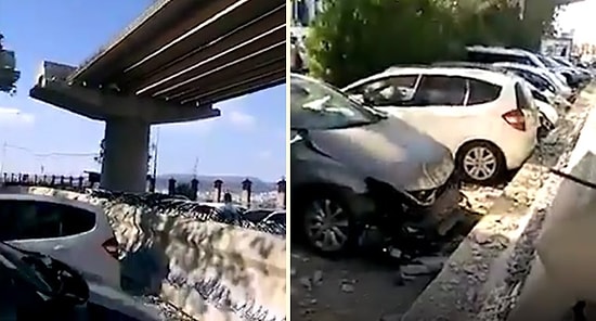 İzmir'deki Depremde Karayolları Viyadüğü Kolonları Araçların Üzerine Çöktü