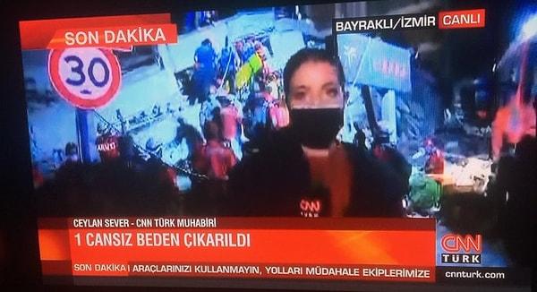 20:45 CNN Türk canlı yayınında Bayraklı’da 1 kişinin cansız bedenine ulaşıldığı bilgisi paylaşıldı