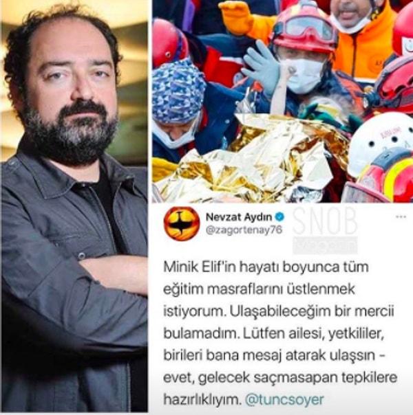 11. Ünlü girişimci Nevzat Aydın, İzmir Depremi'nin ardından 65. saatte enkazdan sağ olarak kurtarılan minik Elif'in eğitim masraflarını üstlenmek istediğini açıkladı!