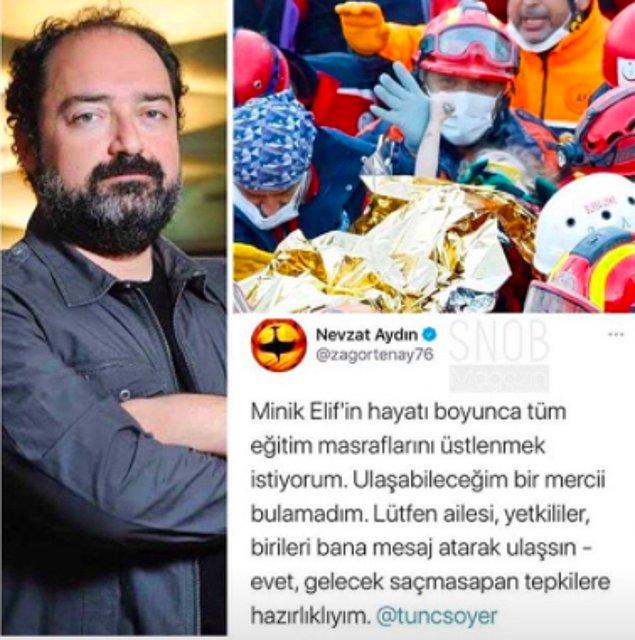 11. Ünlü girişimci Nevzat Aydın, İzmir Depremi'nin ardından 65. saatte enkazdan sağ olarak kurtarılan minik Elif'in eğitim masraflarını üstlenmek istediğini açıkladı!