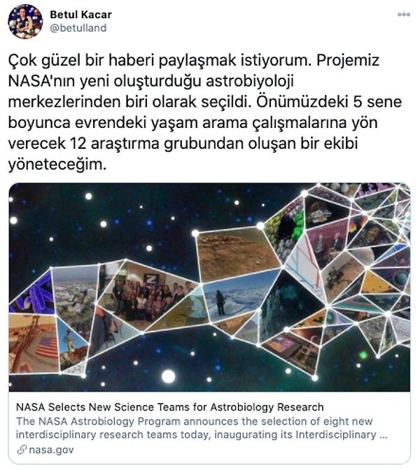 Betül Kaçar, kişisel Twitter hesabından bu haberi şöyle paylaştı: