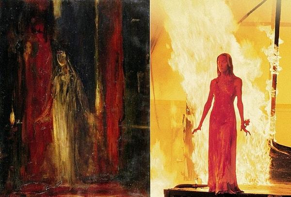 1. 'Carrie' filminin yönetmeni Brian De Palma, son sahnedeki duruşu Gustave Moreau'nun 1851 tarihli The Study of Lady Macbeth isimli tablosundan almıştır.