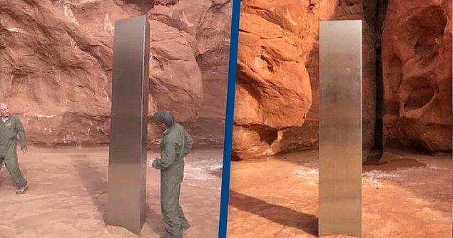 Bölgedeki hayvanları sayan bir helikopter Utah'ta bir çölde gizemli metal bir monolit bulduktan sonra hakkında bir sürü teoriler ortaya çıktı.