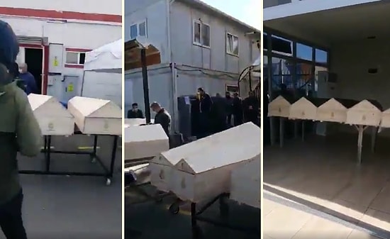 Küçükçekmece Gasilhanesinde Bugün Çekildiği İddia Edilen ve Koronavirüsten Hayatını Kaybeden Onlarca İnsanın Tabutunu Gösteren Acı Görüntüler