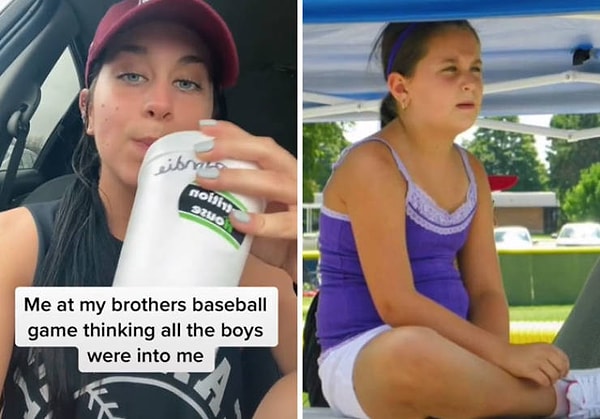 17. "Тут я на бейсбольной игре своего брата и думаю, что все парни в восторге от меня".