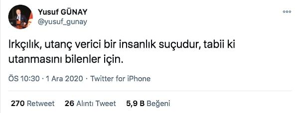 Galatasaray Spor Kulübü Başkan Yardımcısı Yusuf Günay da tepkisini Twitter üzerinden gösterdi.