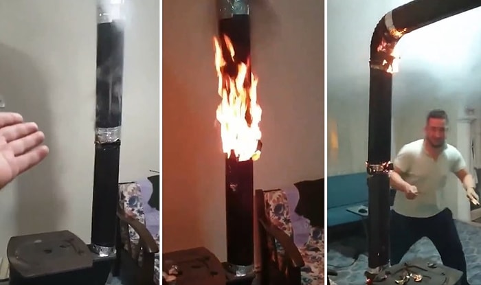 Tutuşturmaya Çalıştıkları Sobanın Boruları Alev Alınca Ne Yapacağını Bilemeyen Gençler