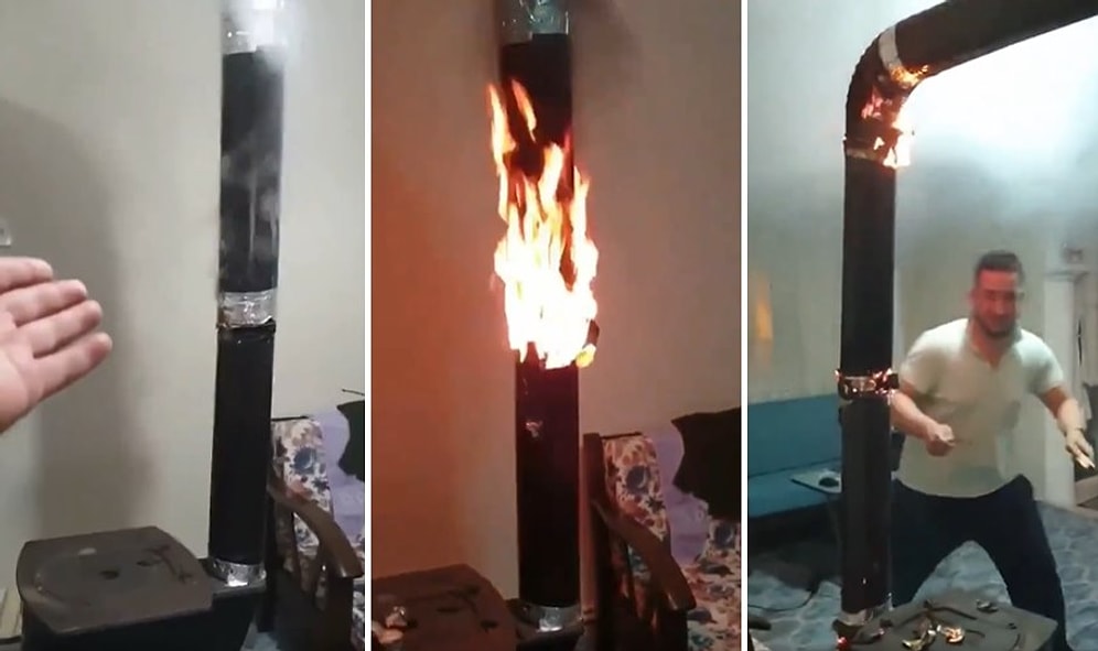 Tutuşturmaya Çalıştıkları Sobanın Boruları Alev Alınca Ne Yapacağını Bilemeyen Gençler