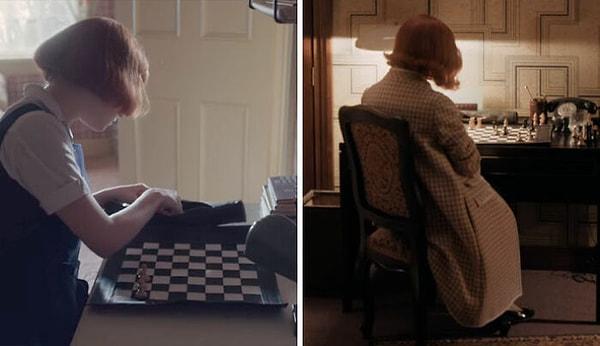 16. Son bölümde, Beth'in hala ilk aldığı satranç setini kullandığı görülüyor.