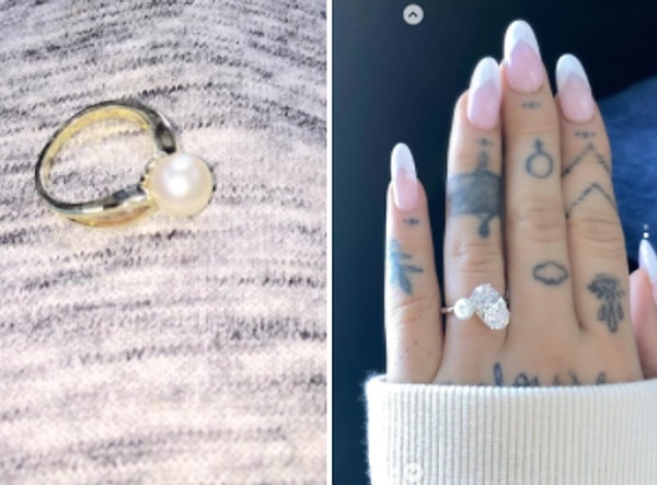 Хотя Ариана не подтвердила теорию, похоже, что та же самая жемчужина также могла быть использована в этом обручальном кольце или, по крайней мере, послужила вдохновением для него.