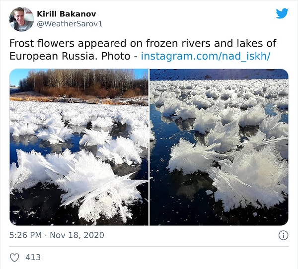 3. Снежные цветы появились на замерзших реках и озерах европейской части России