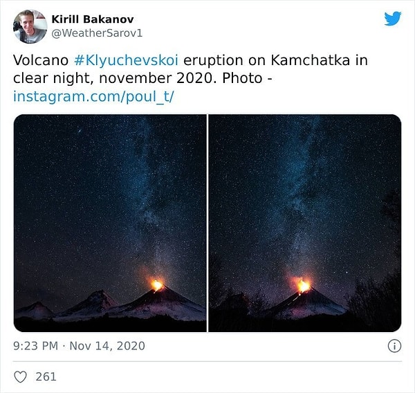 4. Извержение вулкана Ключевская сопка на Камчатке, ноябрь 2020 г.