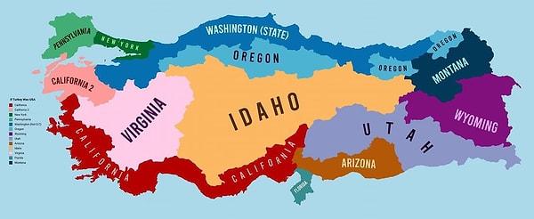 'Havasına, suyuna, taşına, toprağına' vatanımızın Karadeniz bölgesi Washington'a benzetilirken İç Anadolu bölgesi de Idaho'ya benzetildi.