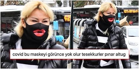 Pınar Altuğ'un, Deniz Akkaya Tasarımı Olan Dev Dudak Baskılı Maskesi Dillere Düştü