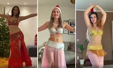 Yeni Yıl Kutlamalarını Dansöz Kıyafetiyle Yapan TikTok Kadınlarından Bol Göbek Atmalı Müthiş Akım