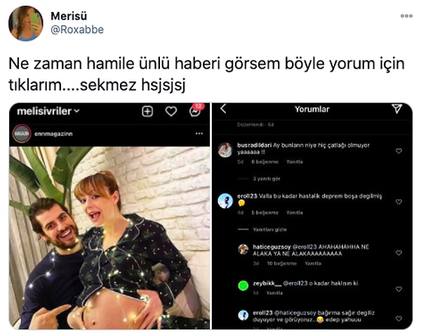 Tabii hamile kadın karnı görünce ahlak bekçisi kesilen güruh hiç hız kesmeden yorum yapmaya ve bu pozu kınamaya başladı 👇