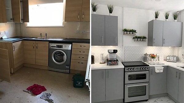 Кухня до (слева) и после (справа).