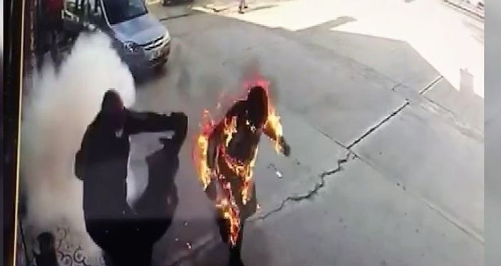 Benzin İstasyonunda Çıkan Yangın Sonrası Alevler İçinde Kalan Pompacının Korkunç Görüntüleri