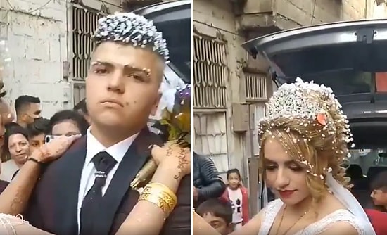 Yaşınız Kaç Daha Sizin? Henüz Yaşları Çok Küçük Olan Gelin ile Damadın Tepki Çeken Görüntüleri