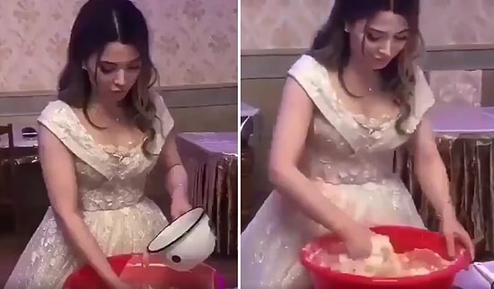 Bu Nasıl Gelenek? Kendi Düğününde İnsanlar Eğlenirken Hamur Yoğuran Gelin