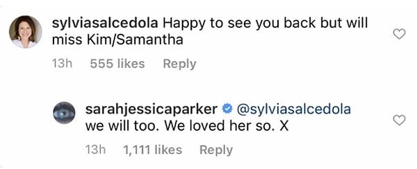 10. В заключительном комментарии о Ким / Саманте Сара ответила фанату, который сказал, что они будут скучать по персонажу, на что она ответила: «Мы тоже. Мы так ее любили».