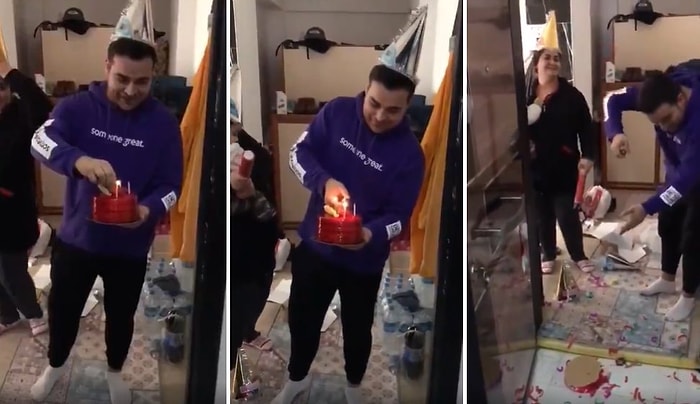 Hazırladığı Doğum Günü Pastasını Patlatılan Konfeti Yüzünden Düşüren Genç ve Aşırı Samimi Ortam