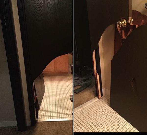 5. "Kız arkadaşımın telefonunu alıp kendimi tuvalete kilitlemiştim. Kapıyı bu hale getirdi sanırım beni aldatıyor."