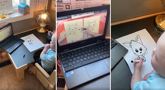 İzlediği Videodan Resim Yapmasını Öğrenen Ufaklığın 'Biz O Yaşta Düz Çizgi Çizemiyorduk' Dedirten Görüntüleri